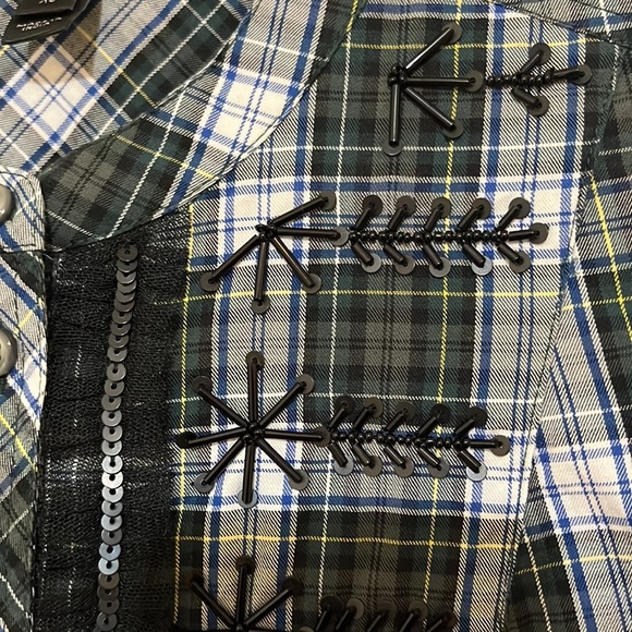 J. Crew Plaid Button Down/Tunic with Black Beading/Embellishments - Picture 5 of 9